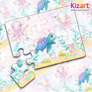 Lembrancinha Escolar Educativa Quebra Cabeça Festa Infantil 12 Peças Tema Fundo Do Mar Aquarela Rosa em Oferta na Shopee