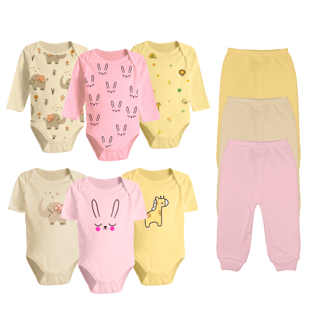 Kit Roupas de Bebê 9 Peças Body Manga Longa e Curta e Mijão em Oferta na Shopee