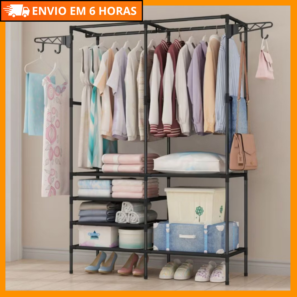 Arara de Roupas Cabideiro Sapateira Rack Organizador Multiuso Prateleira Guarda Roupa Portátil em Oferta na Shopee