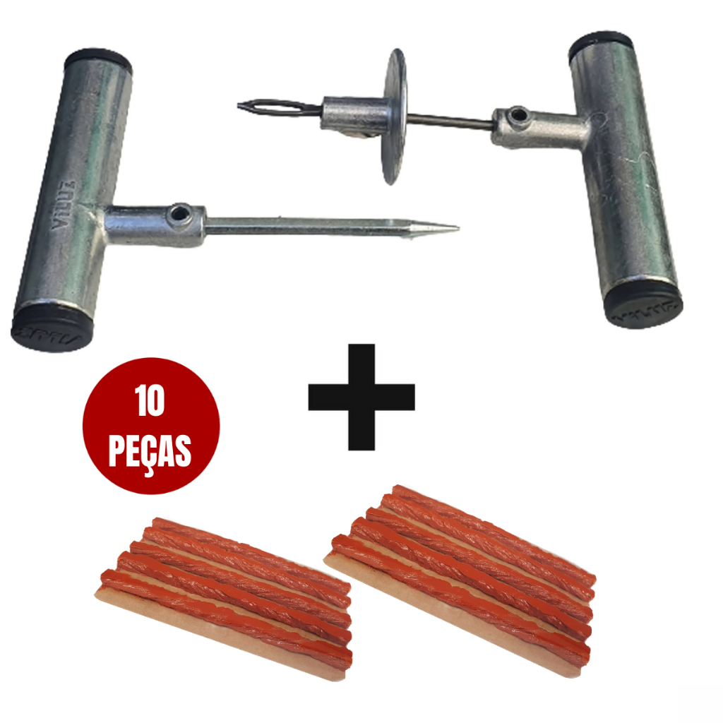 Kit Conserto Pneus Sem Câmara Viluz Uso Carros e Motos + 10 Refil Tipo Macarrão Idea