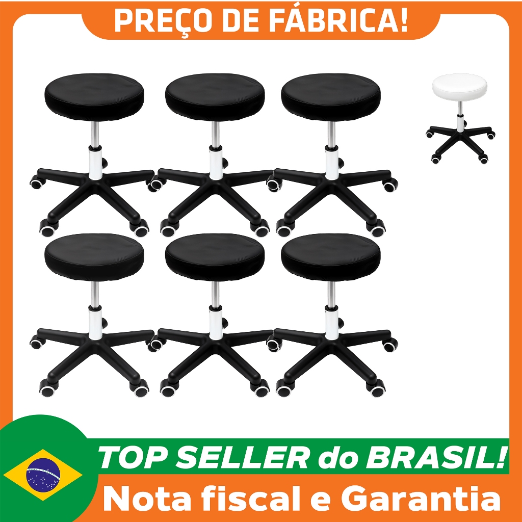 Kit 6 Cadeiras Mocho Giratória Sem Encosto Dentista Banqueta Manicure Estética Tatuador Trabalho
