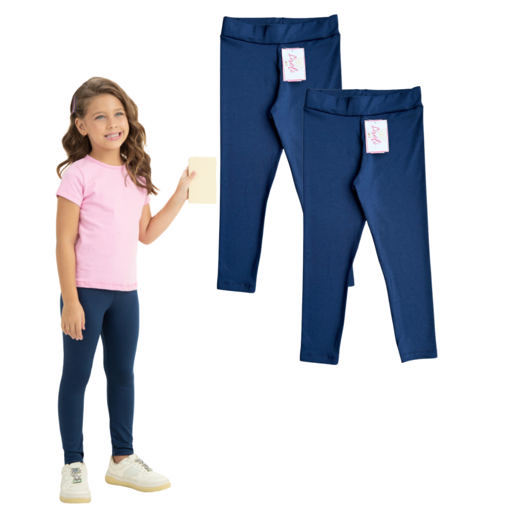 Kit 2 Calça Leg Legging Suplex Uniforme Escolar Infantil Juvenil Menina Tamanho 1 ao 16