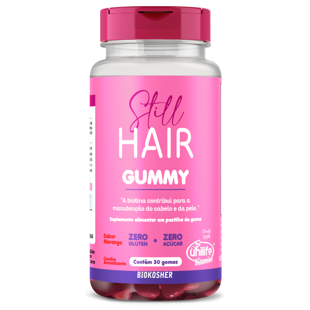 Biotina Still Hair Gummy Zinco Vitamina B7 Unilife Bioviton Gomas Sabor Morango Zero Açúcar