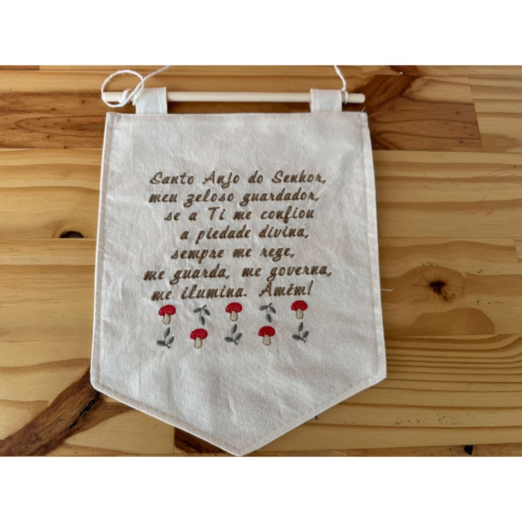 Flâmula Bordada Oração Santo Anjo e Cogumelos