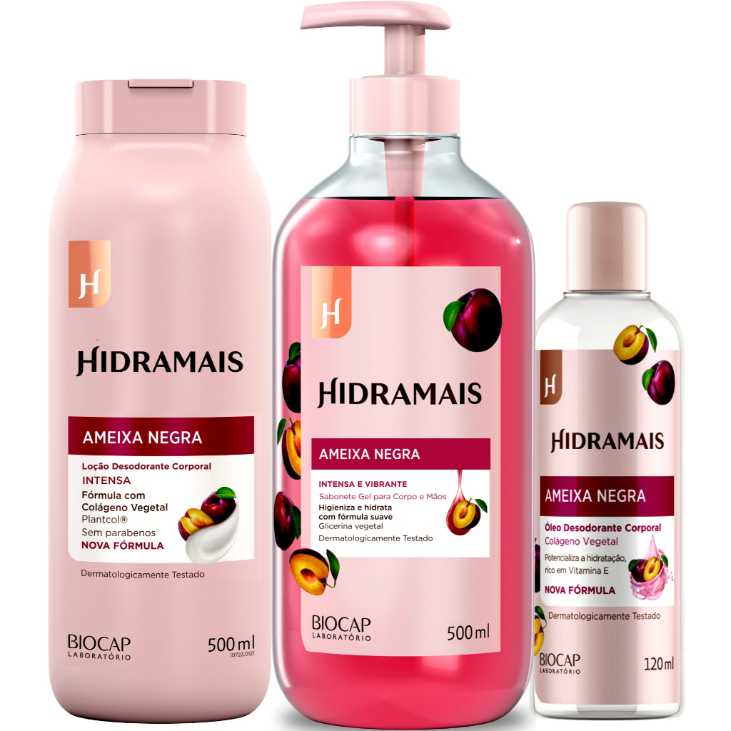 Kit Hidramais Ameixa Negra- Sabonete 500ml/Loção Hidratante 500ml/ Óleo Desodorante Corporal 120ml
