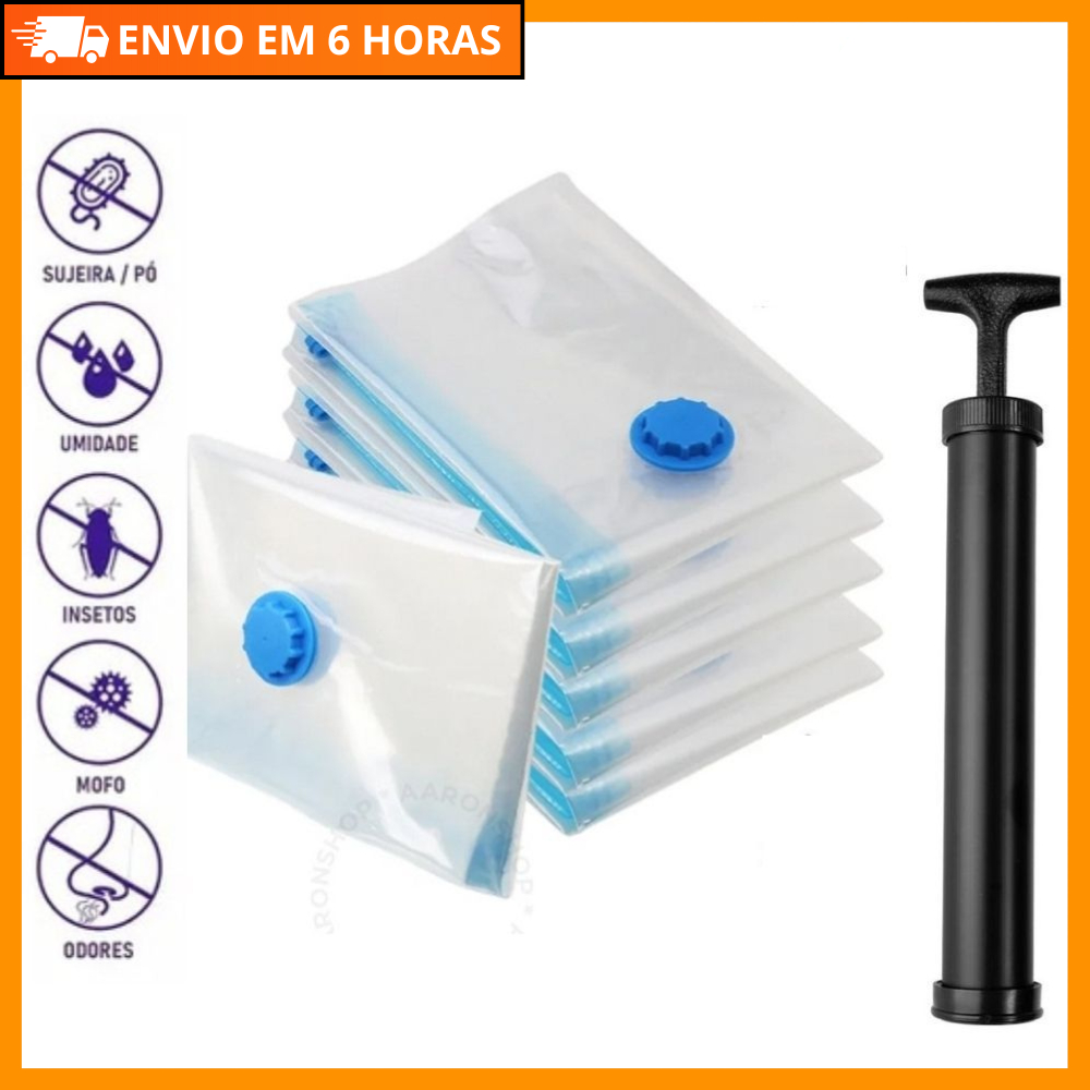 Kit 5 Saco a Vácuo com Bomba para Armazenamento de Roupas e Cama - Proteção contra Umidade e Insetos em Oferta na Shopee