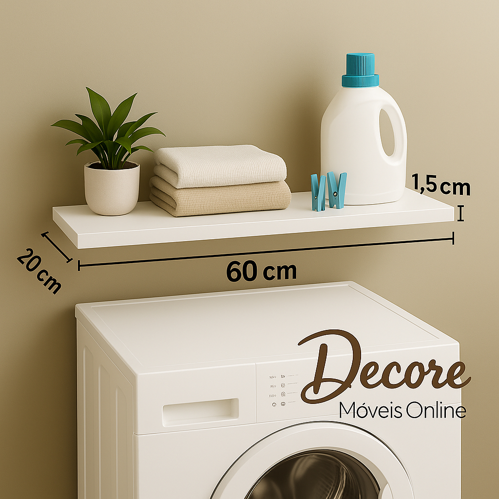 Prateleira Branca 60x20 cm em MDF, suporte invisível, Banheiro, Cozinha, Lavanderia e Escritório em Oferta na Shopee