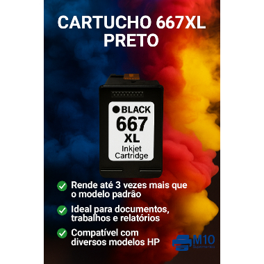 Cartucho De Tinta 667xl Preto Compatiel com HP  2774 2874 2374 2776
