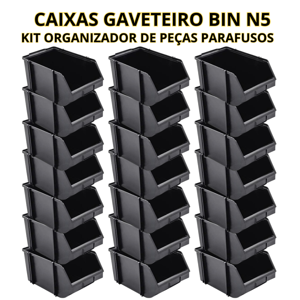 Kit 30 Caixa Bin 5 Gaveta Gaveteiro Organizador Plástico Para Prateleira Organizadora - Plasconex