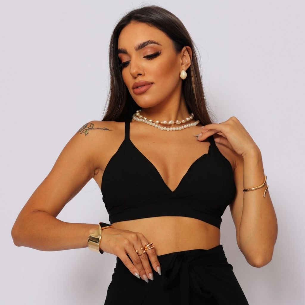 Cropped top tipo Sutia Biquini com Bojo Basico Sexy Luxo em Oferta na Shopee