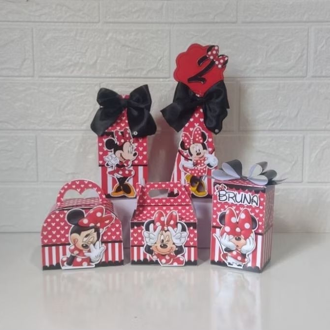 kit clássico de caixinhas personalizada para lembrancinhas de festas de aniversário, Minie vermelha 2, leia a descrição