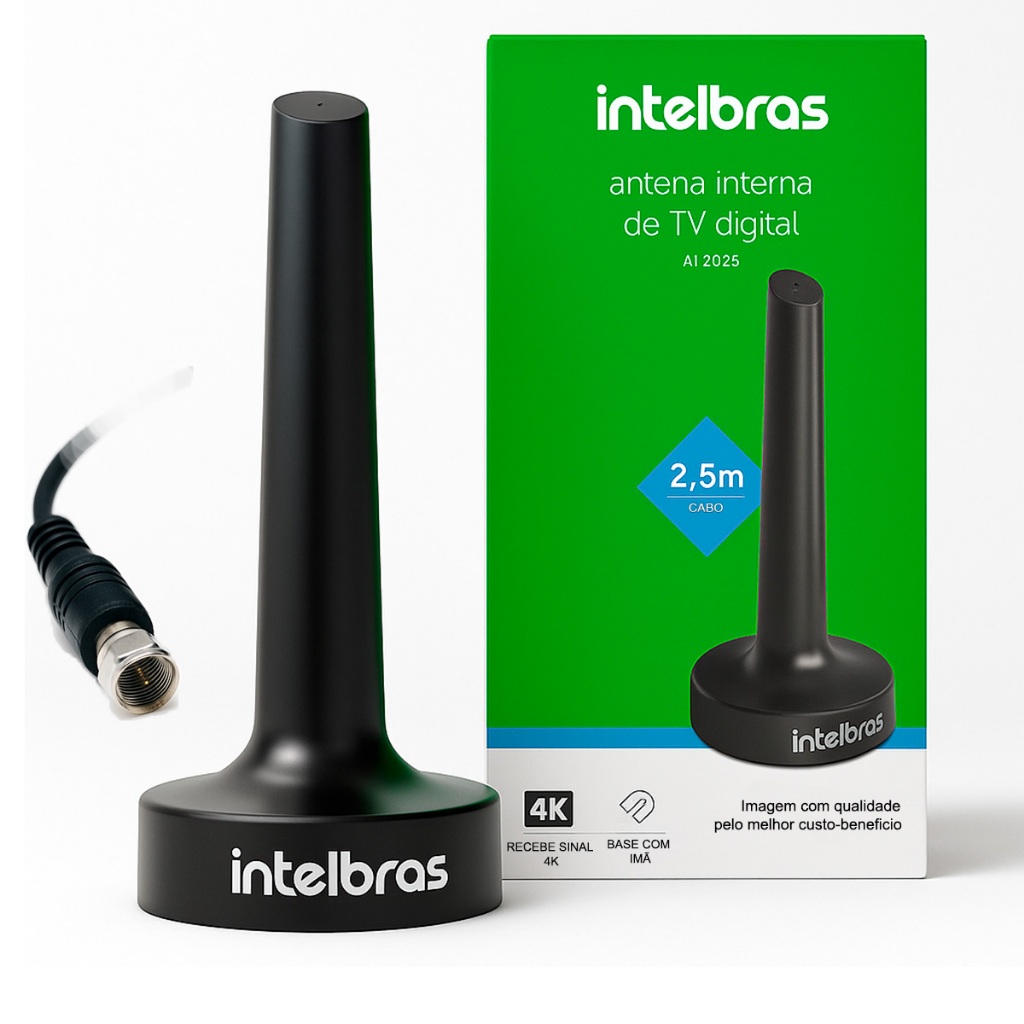Antena Interna Intelbras AI 2025 para TV Digital HDTV 4 em 1 com Filtro 4G/5G