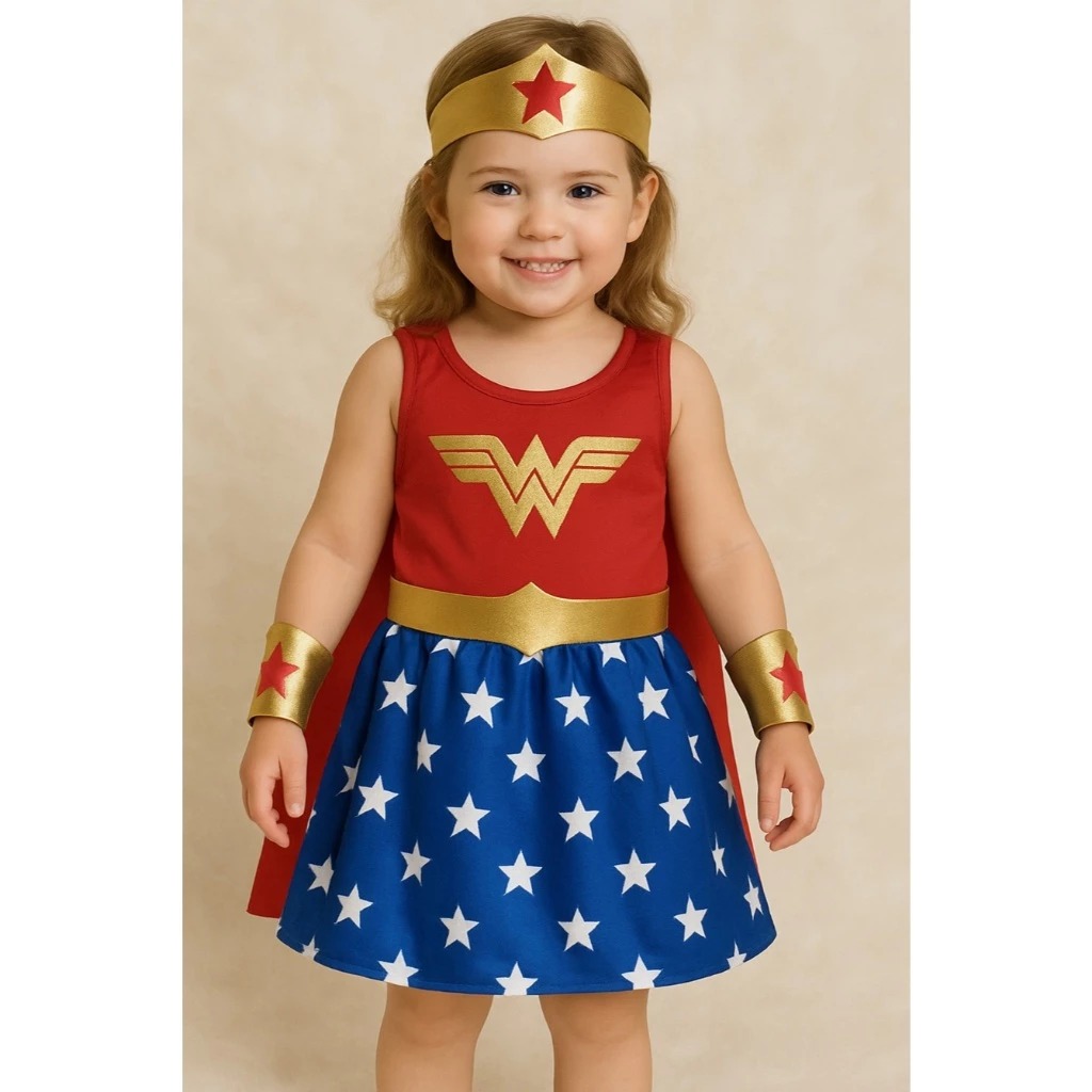 Fantasia Roupa Da Mulher Maravilha Infantil completa com acessorios