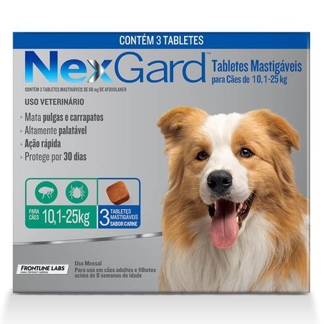 NEXGARD PARA CÃES DE 10 A 25 KG CAIXA 3 TABLETES ORIGINAL