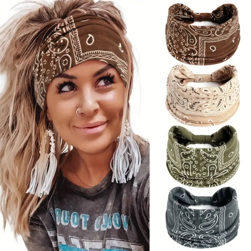 Faixa de Cabeça Larga Elástica com Estampa Paisley Boho Vintage feminino- Absorvente de Suor Elástica para Fitness Yoga em Oferta na Shopee