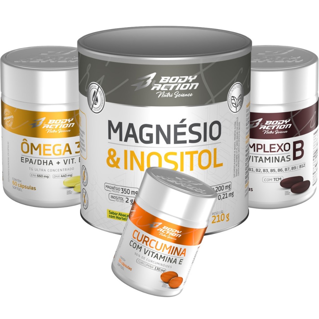 Kit Curcumina com Vitamina E + Ômega 3 + Complexo B + Magnésio e Inositol - Health