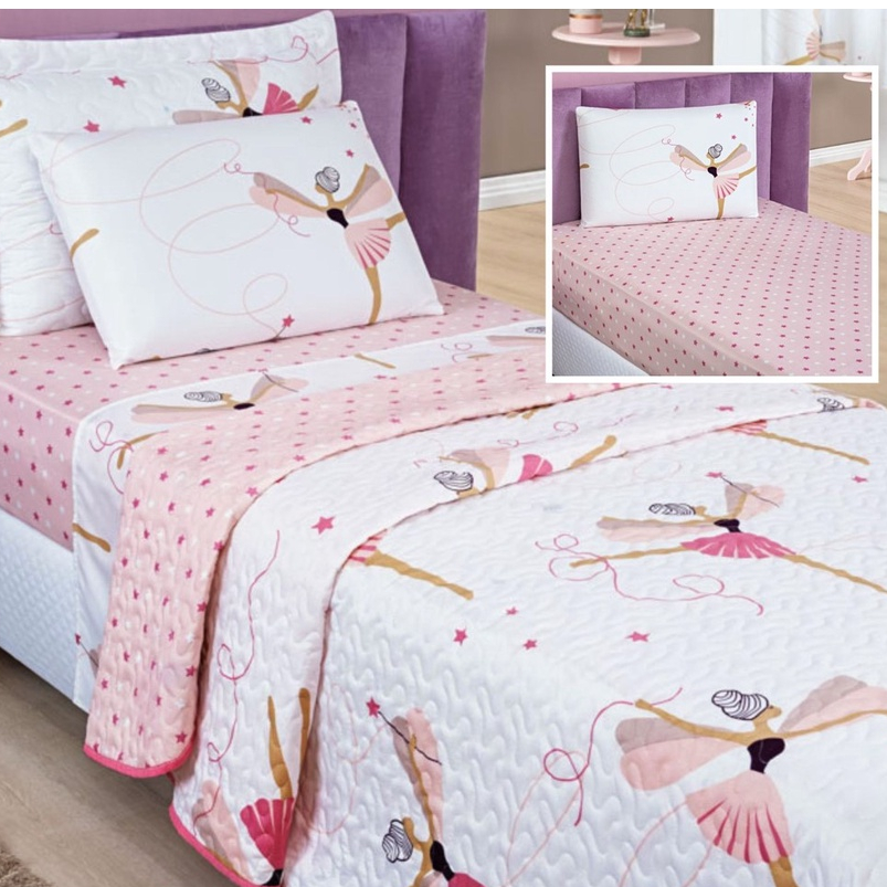 Kit 4 Peças Cobre Leito Colcha Bouti Solteiro Infantil + Jogo De Lençol C/ Elástico em Oferta na Shopee