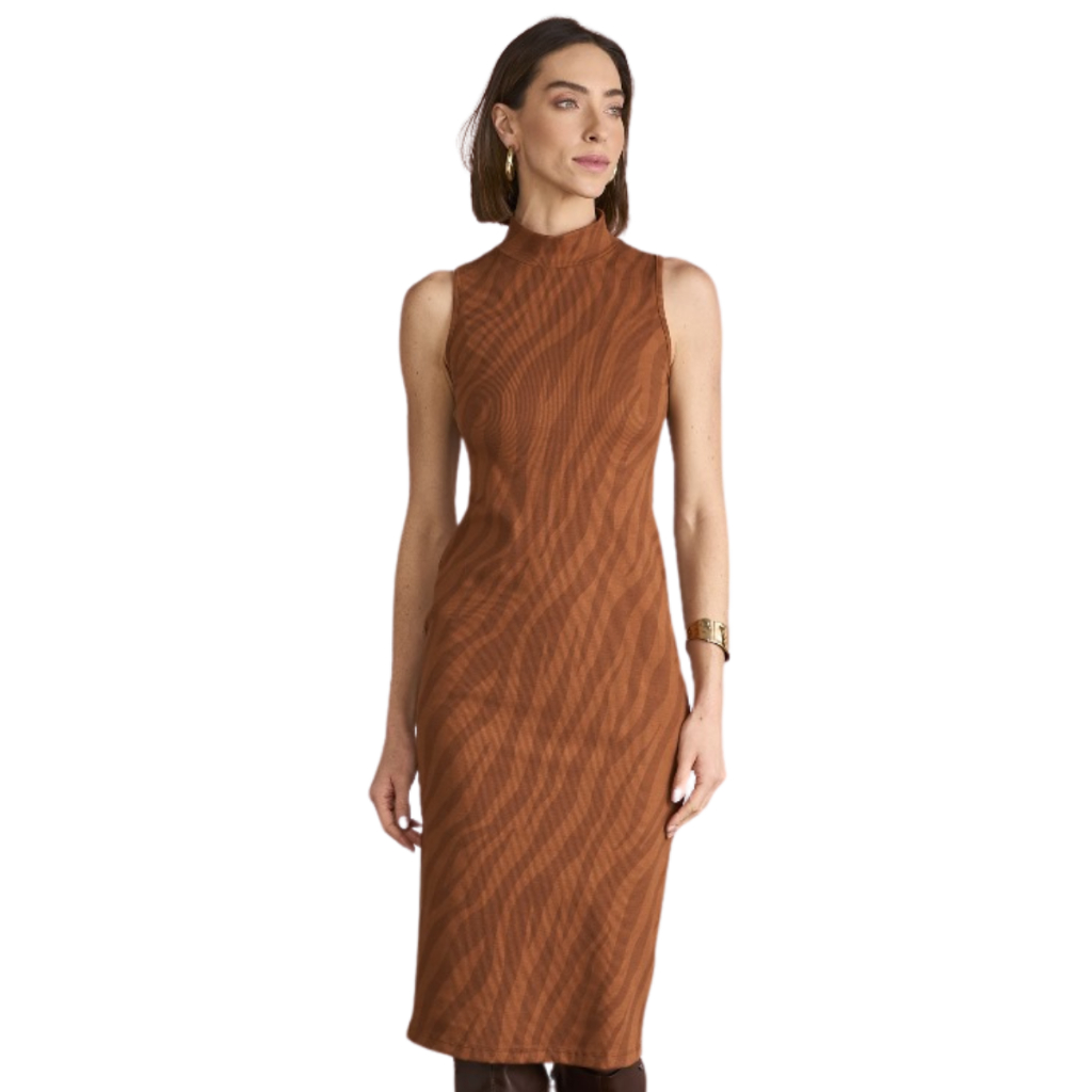 Vestido Midi de Ribana gola alta estampado KO3799-A