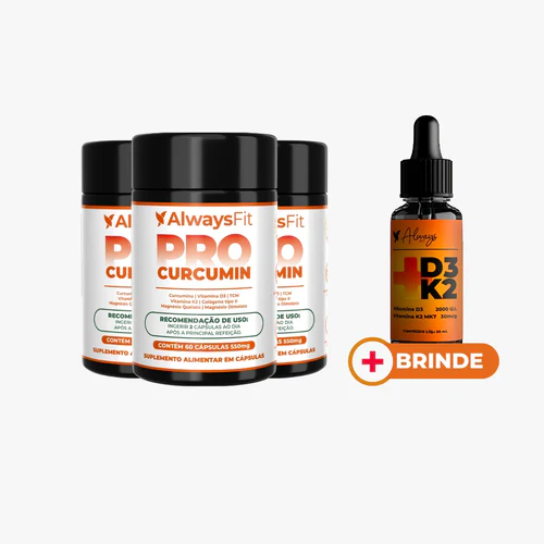 ProCurcumin C3 Complex® - Curcumina (Cúrcuma), Vitamina D3, K2, Magnésio, Colágeno Tipo 2 e TCM - 60 Caps - 3 Un +Brinde