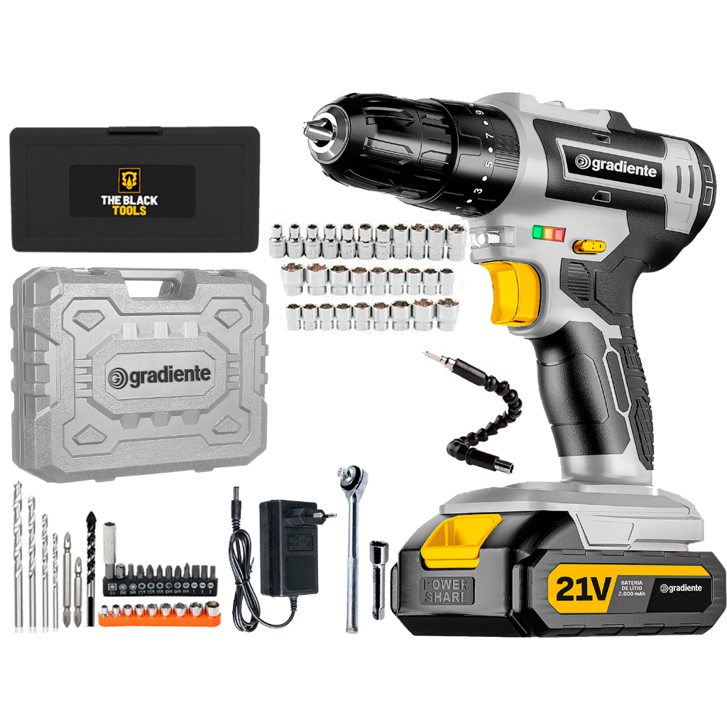 Parafusadeira Furadeira Impacto 3/8 Gradiente Bateria 21v+ Kit Jogo Soquetes 40 Peças em Oferta na Shopee