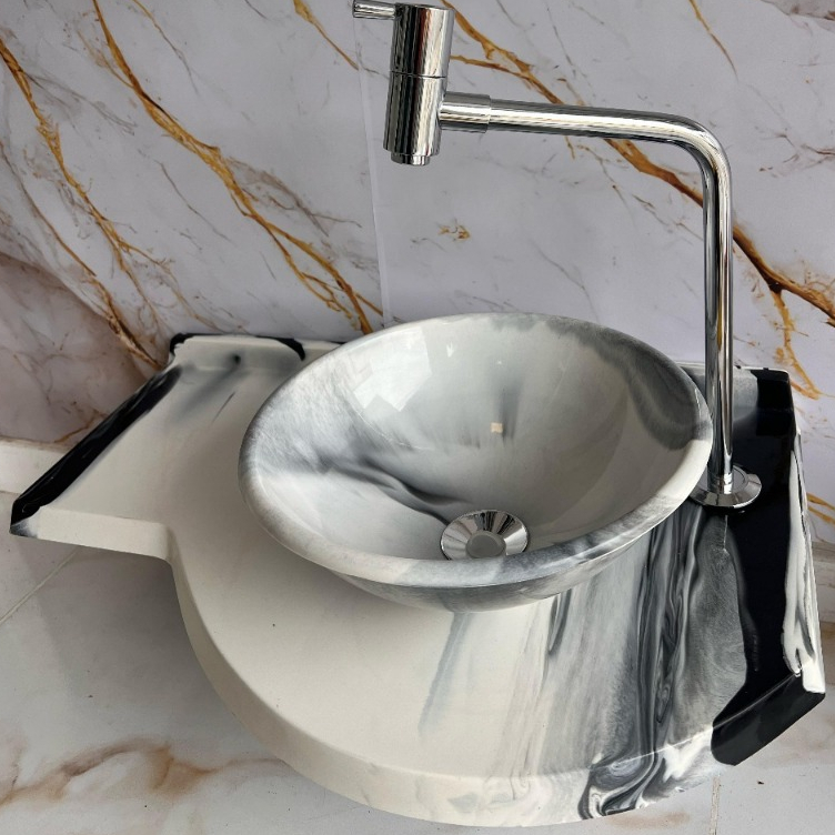 LAVATÓRIO INOVARE 40X60CM / CUBA SOBREPOR 30CM / RAJADO DE PRETO / PIA EM MÁRMORE SINTÉTICO / ACOMPANHA VÁLVULA / LAVABO