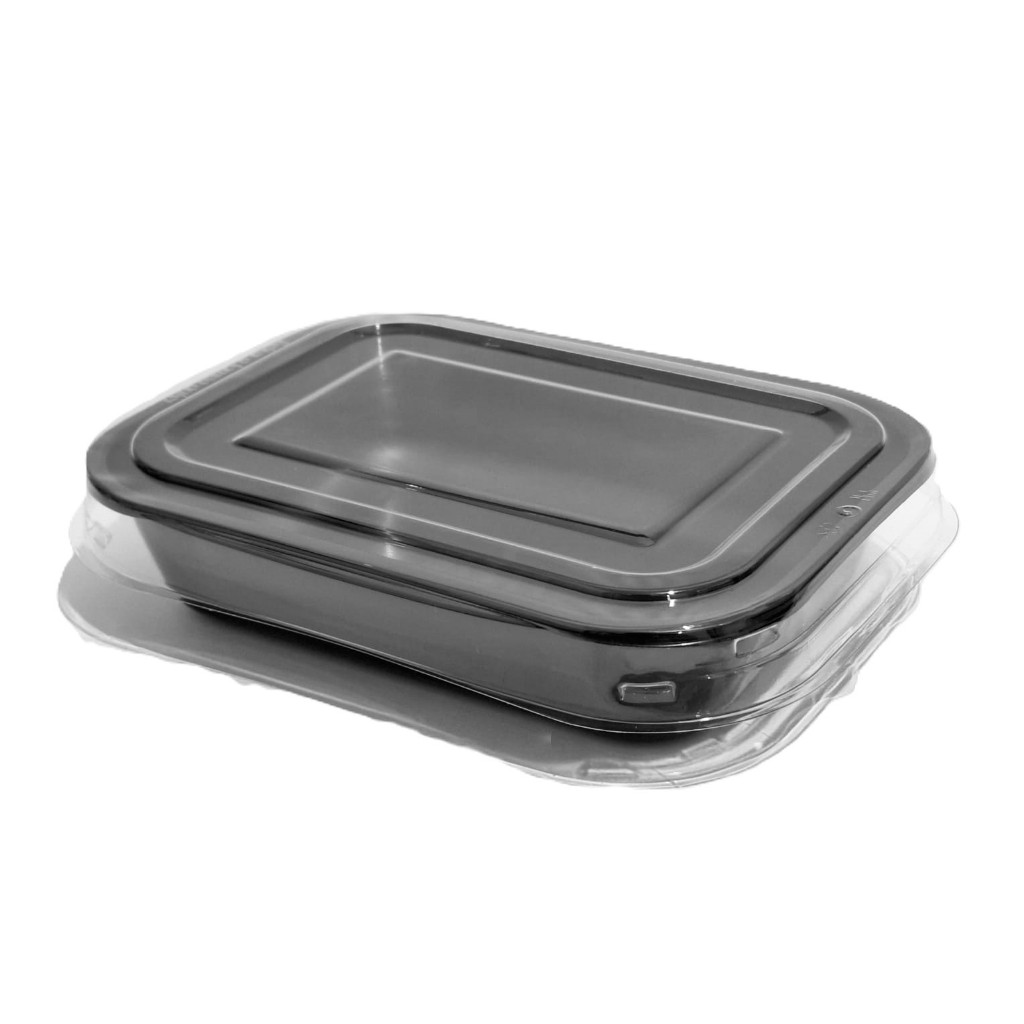10 un Bandeja Retangular Forneável Preta c/Tampa Cristal G240 Galvanotek Premium