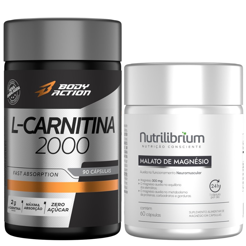 Kit L-carnitina 2000mg 90 Caps + Magnésio Malato 60 Cápsulas - Health