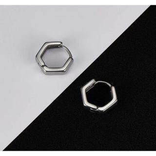 1 Par Brinco Aço Cirúrgico Prata  Hexágono Argola Aço Cirúrgico Masculino Feminino da Moda