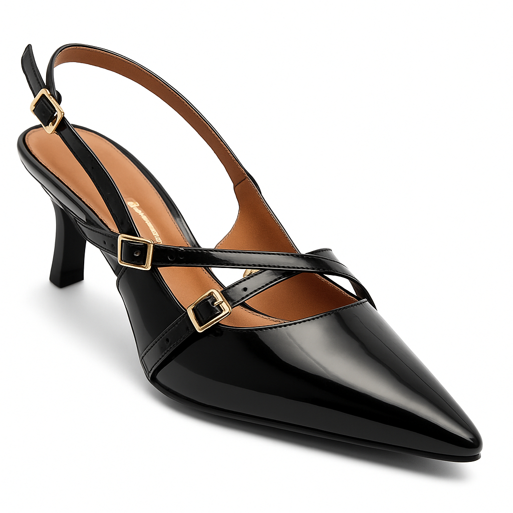 Scarpin Vizzano Slingback Feminino Salto Baixo Fivelas Preto 1122.885 - Women Shoes