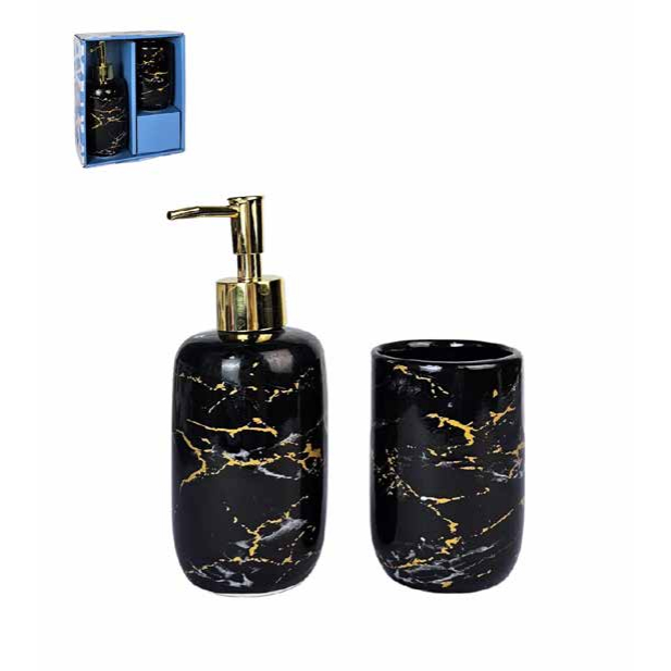 Kit Banheiro Porcelana Porta Sabonete Líquido 2 Peças