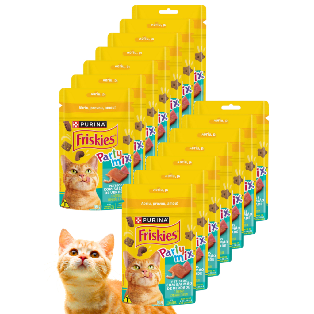 15 Petisco Para Gatos Friskies Party Mix Purina Ração e Alimento Sabor Salmão Adulto Filhote em Oferta na Shopee