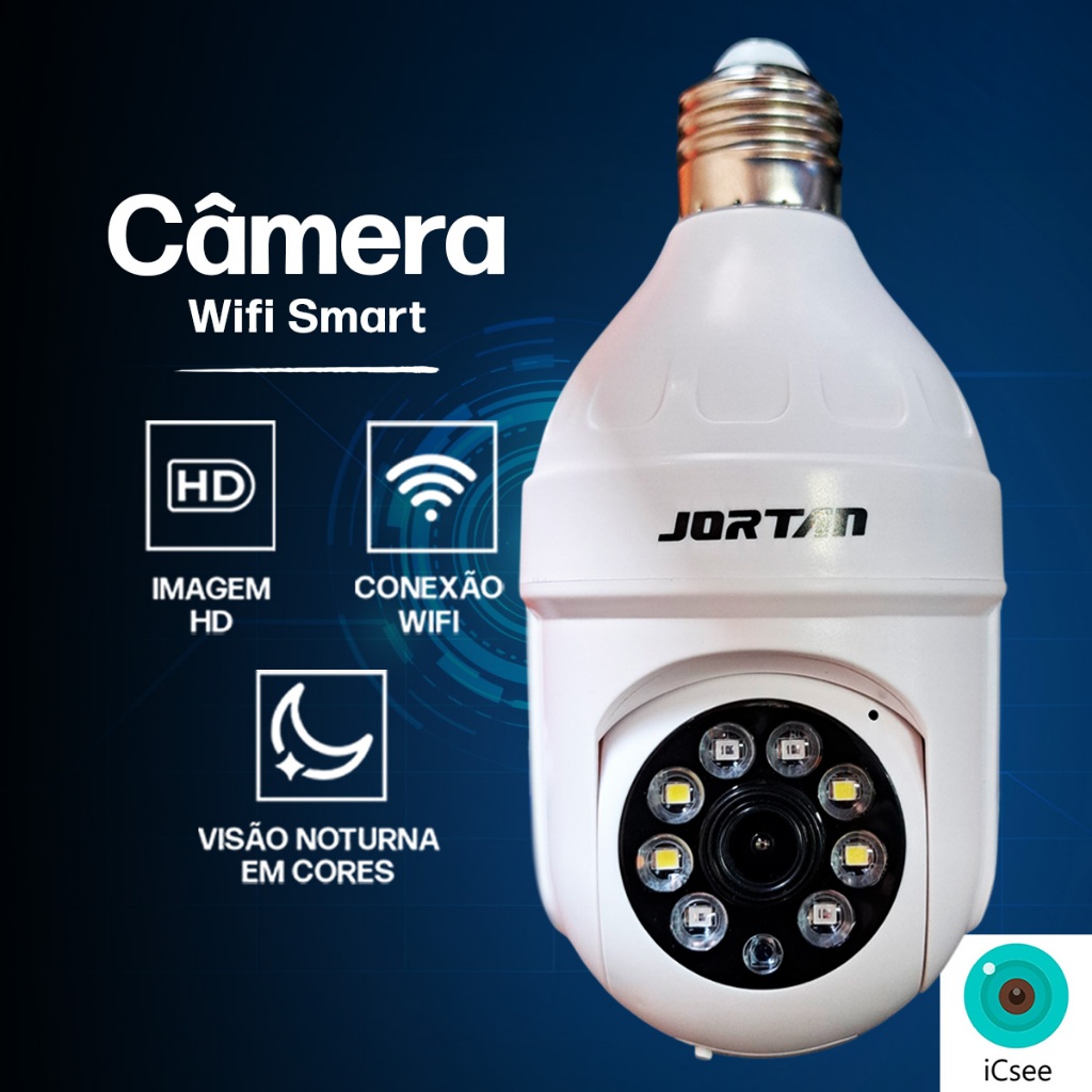 Câmera de Segurança Wifi Ip Rotação Lâmpada E27 App YOOSEE ou ICSEE Movimento Sensor Jortan