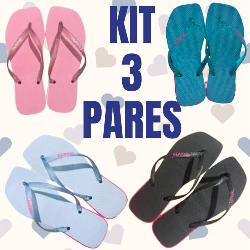 Kit 3 Pares de Chinelo Sandália Feminino Adulto Bico Quadrado com Gliter Mais vendidos Promocao