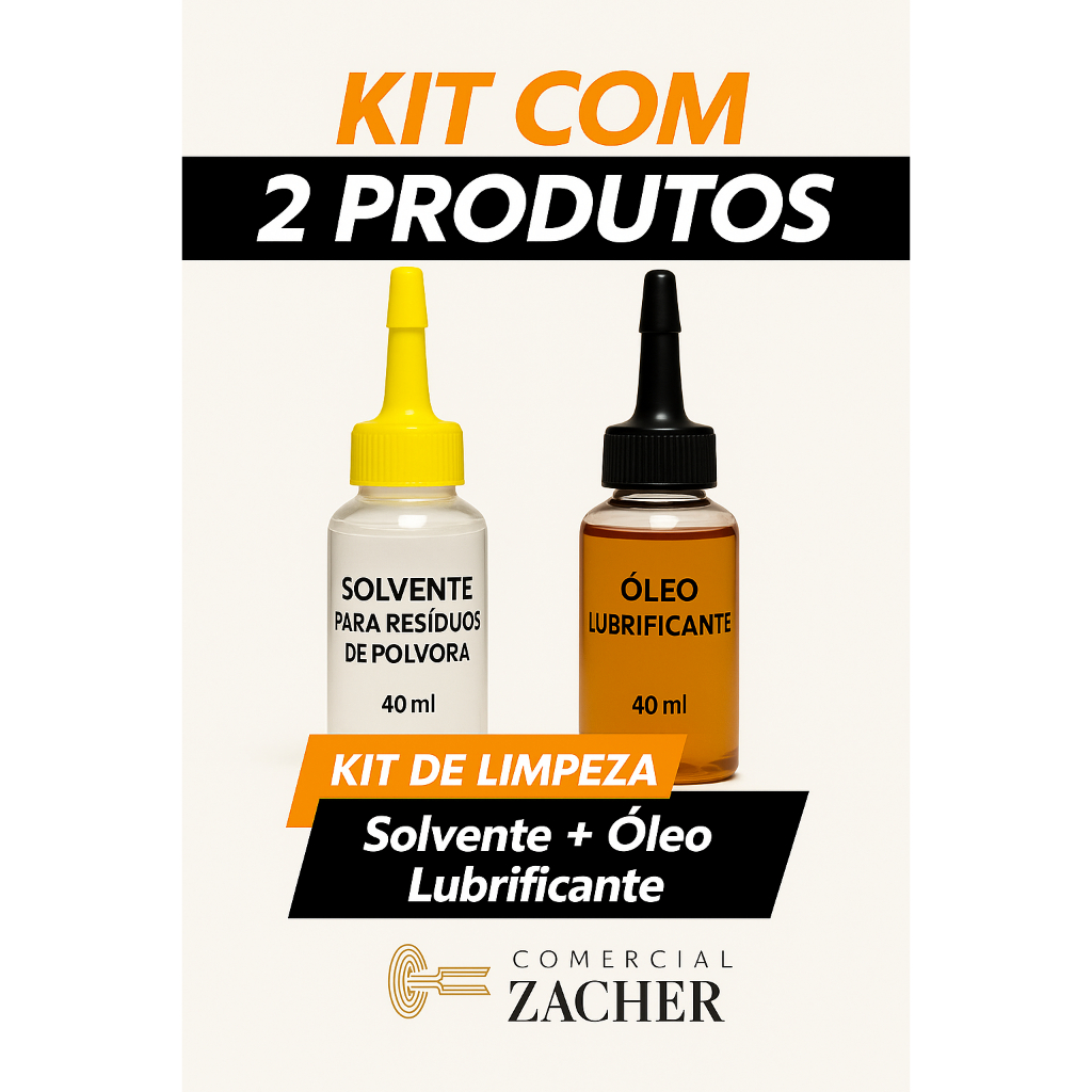 Kit de Limpeza Solvente 40ml + Óleo Lubrificante 40ml para limpeza de armas