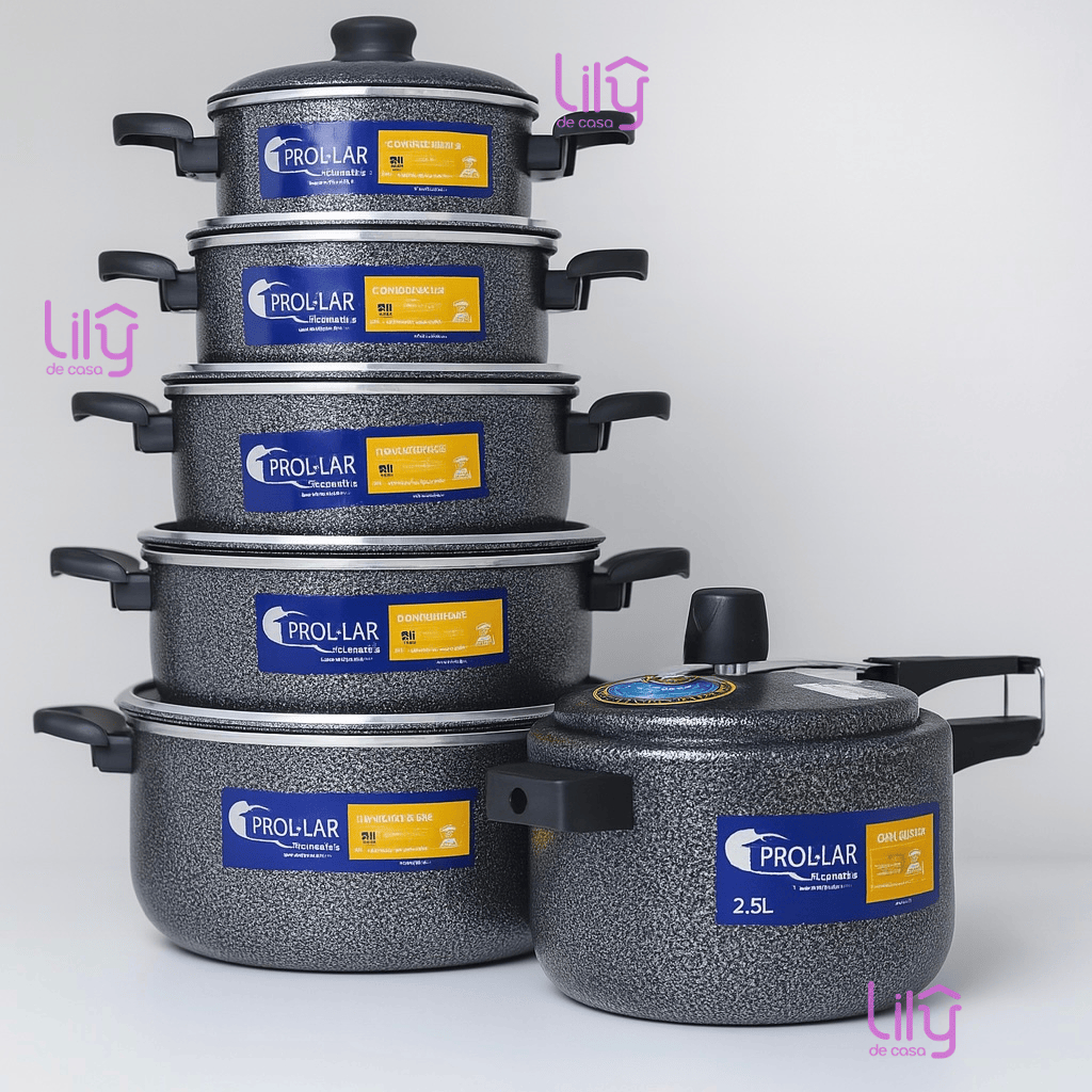 Conjunto de panelas com 5 peças em alumínio + Panela de pressão 2,5 litros.