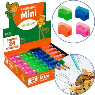 Apontador Escolar Com Deposito Mini Kit 12 a 48 Apontador Com Depósito Mini Cestinha Esco…