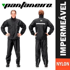 Capa De Chuva Motoqueiro Nylon Preto Pantaneiro Com Gola