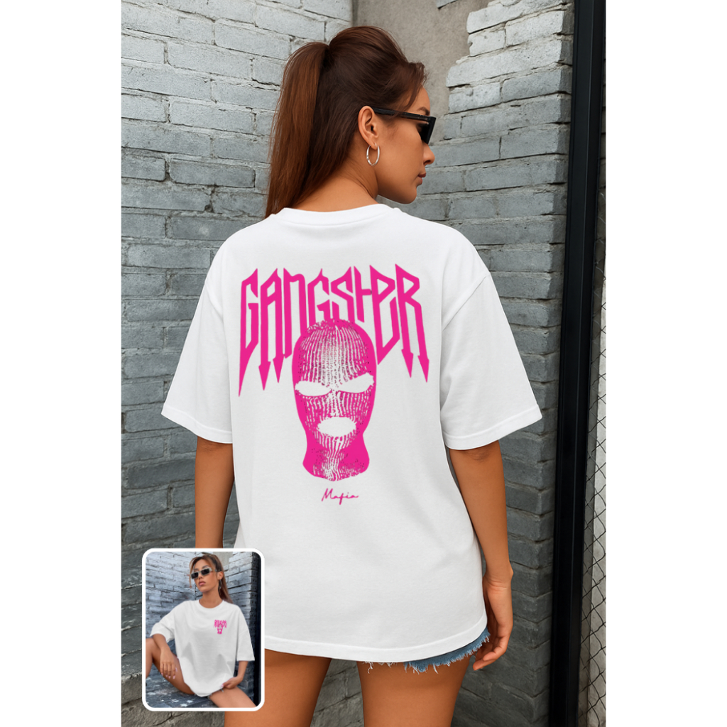 Camiseta Feminina Streetwear 100% Algodão Estampada Gangster Rosa Nas Costas Camisa Unissex Premium PROMOÇÃO em Oferta na Shopee