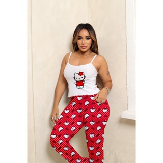 CONJUNTO BABY DOLL COM CALÇA HELLO KT VERNEHO CARINHA em Oferta na Shopee