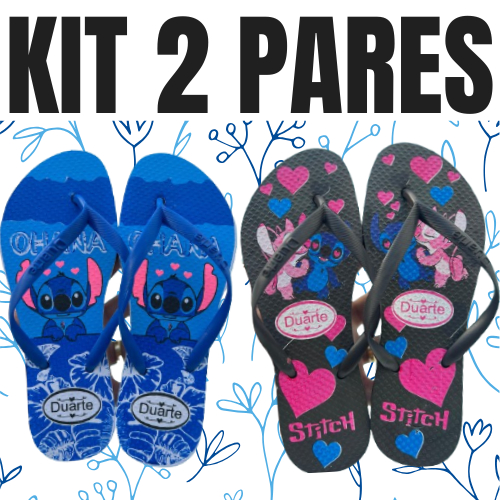 Kit 2 Pares de Chinelo feminino Numerações Combinadas Sandalia Stitch Mais Vendido