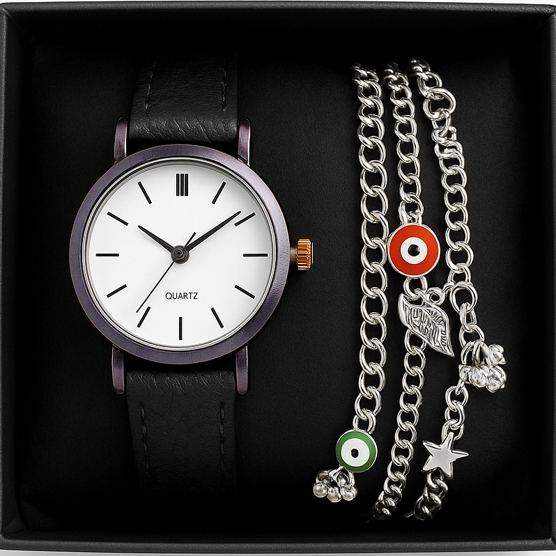 Conjunto Relógio Feminino Kit Colar Brinco Pulseira Anel Borboleta Branco Relogio Femenino Bijuterias Femininas