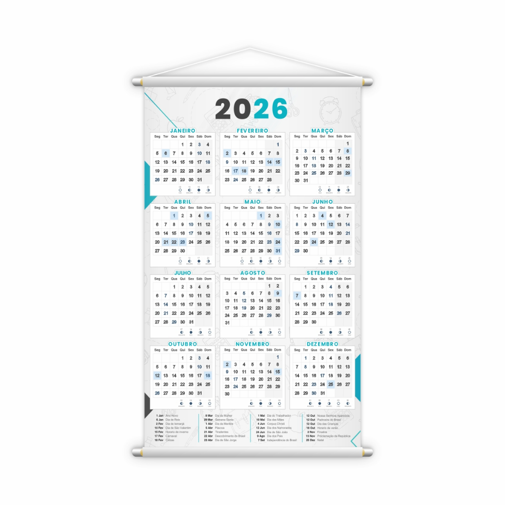Banner Calendário 2026 para Organização em Lona