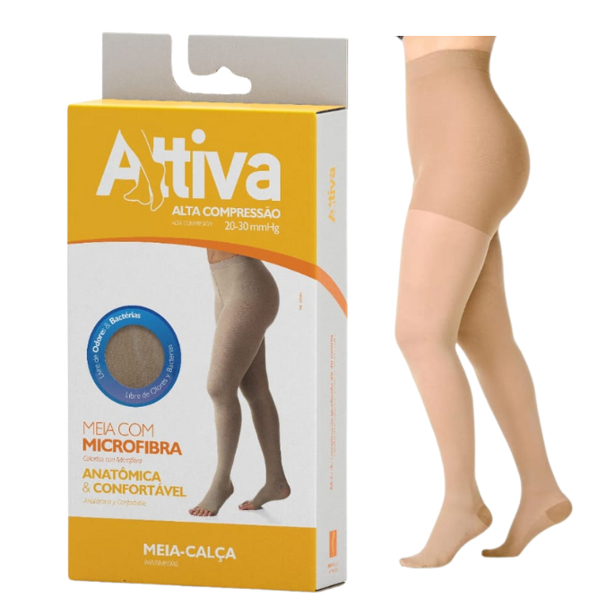 Meia Calça Alta Compressão 20-30mmHg Cor Natural Attiva Ponteira Fechada em Oferta na Shopee