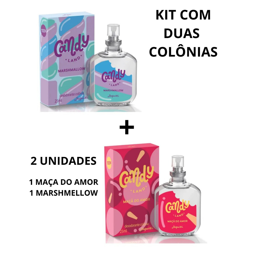 Kit com Duas Colônias Candy Marshmellow e Maça do Amor Jequiti 25ml cada