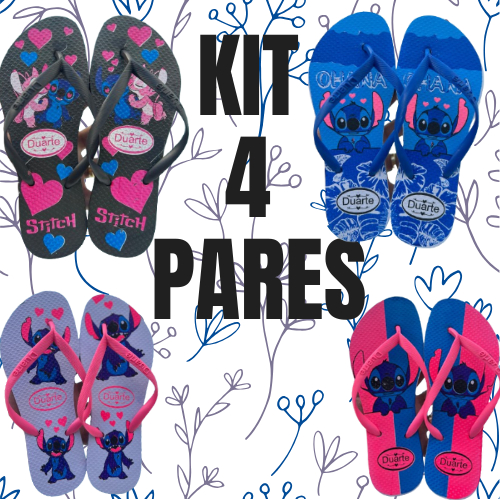 Kit 4 Pares de Chinelo Feminino Stitch SORTIDOS  Promocao Mais Vendidos
