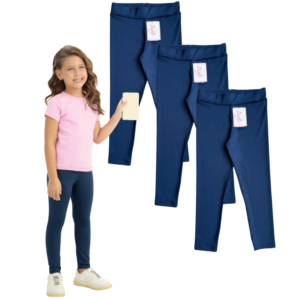 Kit 3 Calça Legging Suplex Uniforme Escolar Infantil Juvenil Menina 1 ao 16