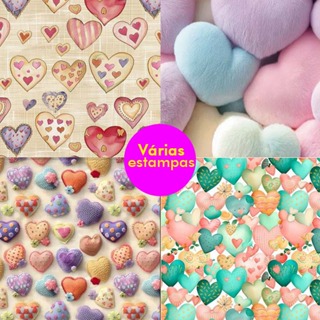 Tecido Tricoline Premium100% Algodão – 0,50m x 1,50m – Estampa de Corações Variados em Oferta na Shopee