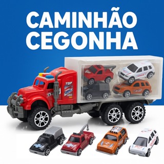 Caminhão Cegonha Com 4 Carrinhos Rodas Fricção Brinquedo Criança Brincar Presente em Oferta na Shopee