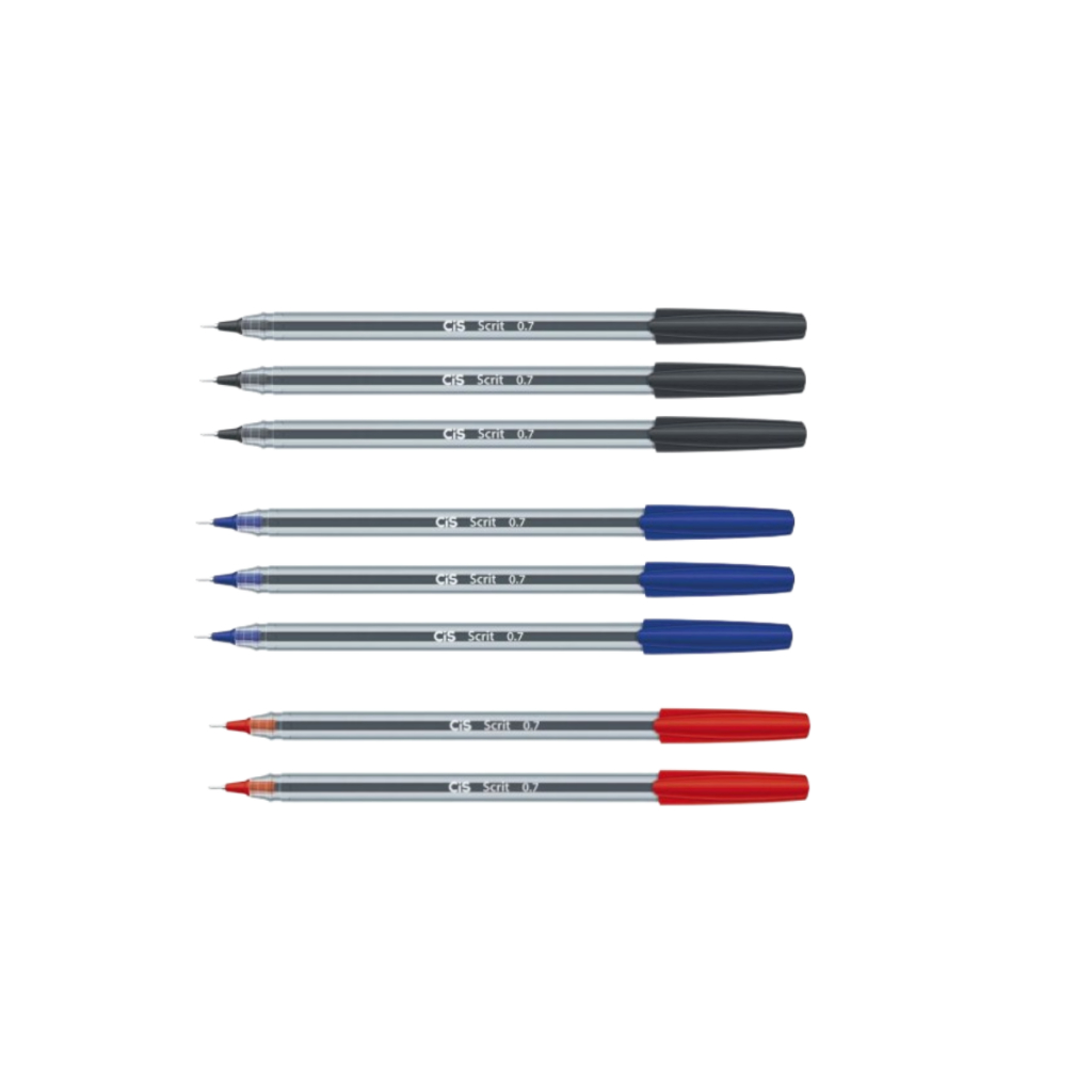 Caneta Esferográfica Cis Scrit 0,7mm Kit com 10 unidades (4 Azul, 4 Preta e 02 Vermelha) em Oferta na Shopee
