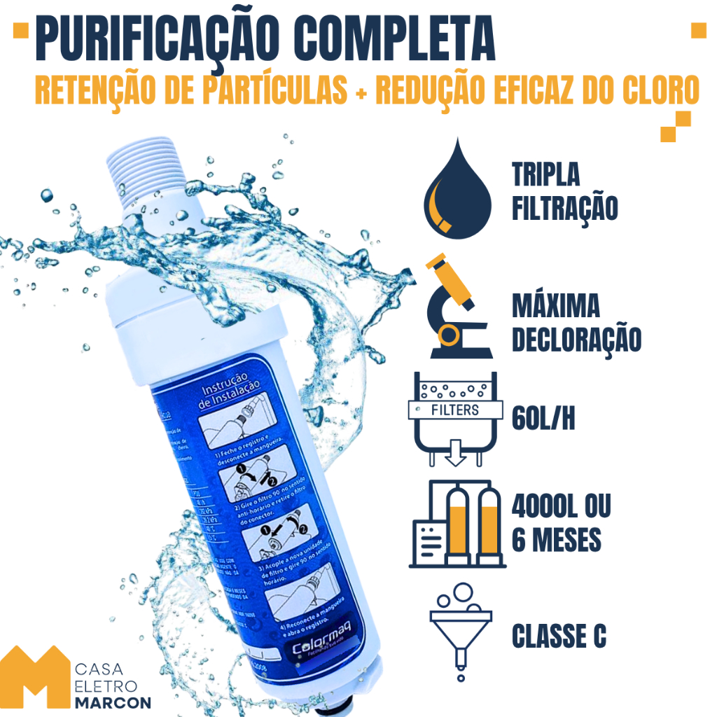 Refil Filtro Colormaq Premium Original Purificador De Agua Tripla Filtração Redução Cloro Impurezas